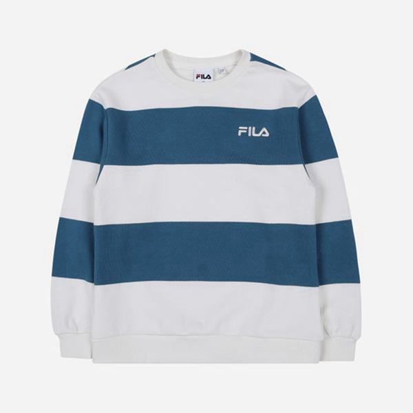 Fila Striped Boy's Sweatshirts - White/Blue,NZ 591-50719